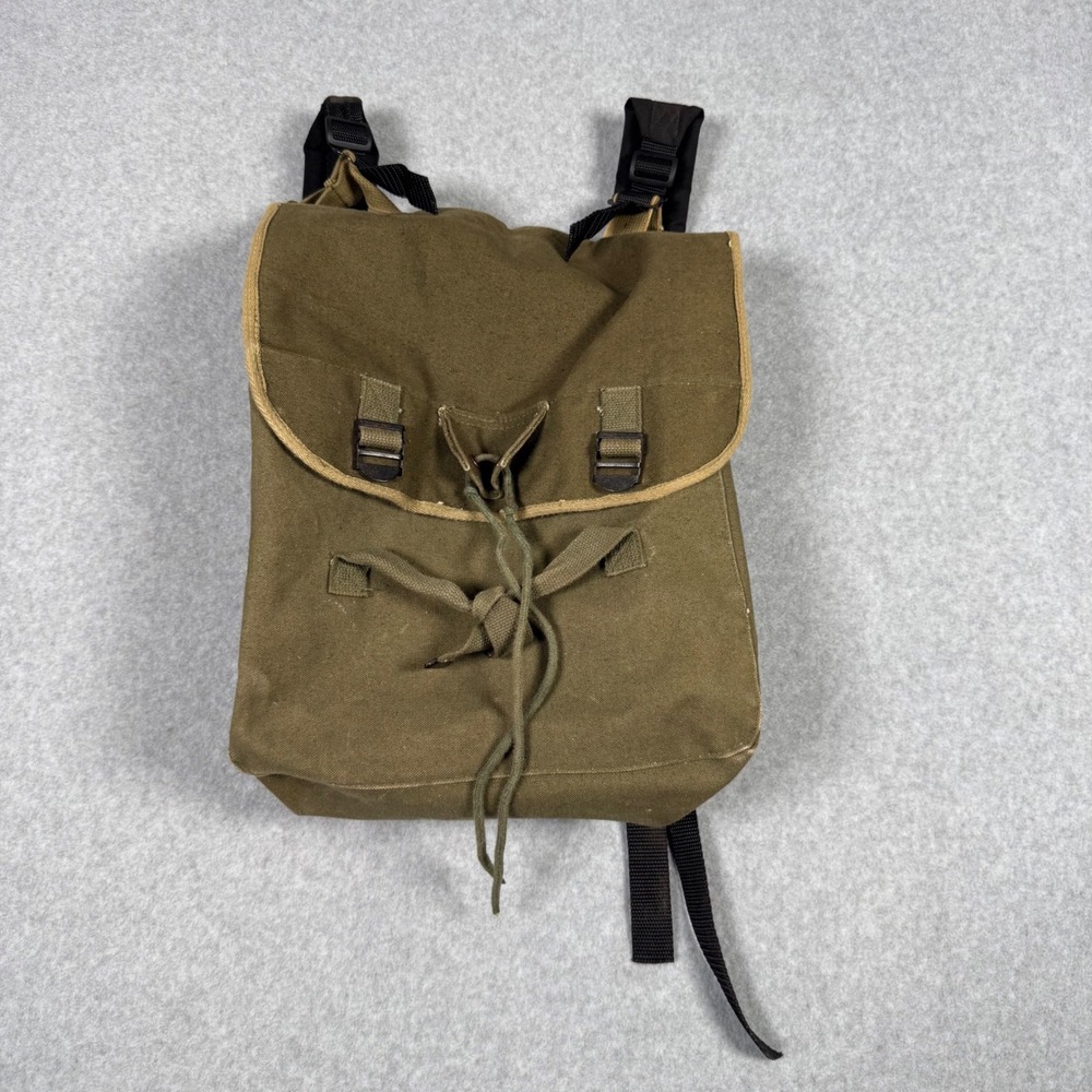 Vintage 80s 90s Military Style Canvas Rucksack Olive Drab Green Backpack Utility
